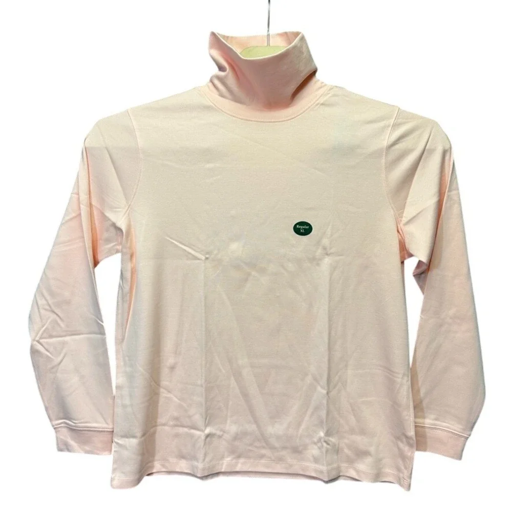 NWOT LL Bean Interlock Turtleneck Peach Pink Cotton Long Sleeve Top XL Regular